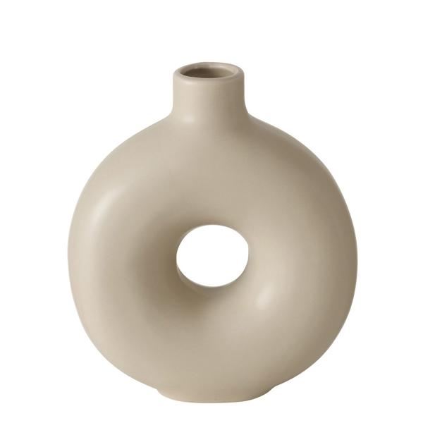 Blumenvase aus Steingut - Lasierte runde Form, beige - 17x7x20cm - Robuste Steinvase mit Eleganz - Schützt Blumen, modernes Design, vielseitig