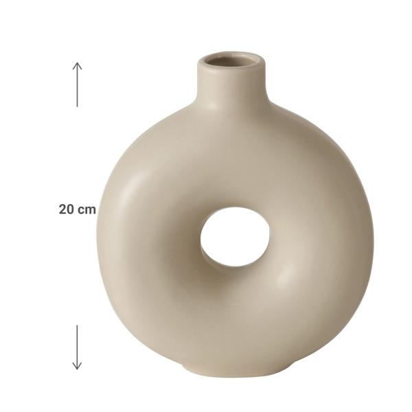 Blumenvase aus Steingut - Lasierte runde Form, beige - 17x7x20cm - Robuste Steinvase mit Eleganz - Schützt Blumen, modernes Design, vielseitig