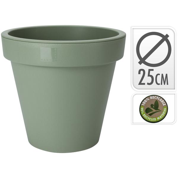 6er-Set Blumentopf rund grün - 100% recycelbarer Kunststoff - Ø 25 cm - Ideal für Innen & Aussen - Stapelbar - Langlebig & robust