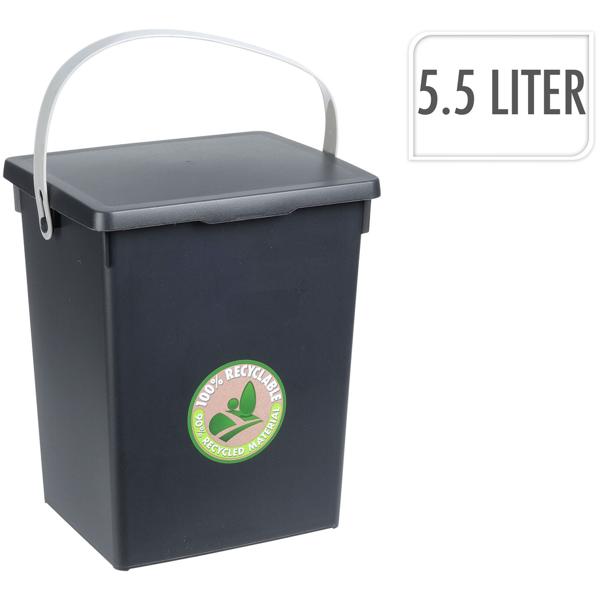 2er-Set Komposteimer Kunststoff - Geruchsdicht & fruchtfliegenfrei - Mit Henkel, aus 90% recyceltem Kunststoff, 19x18x23,5 cm, schwarz/grau