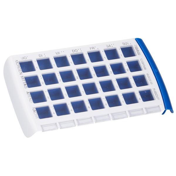 Übersichtliche Pillenbox mit 28 Fächern, 7 Tage mit je 4 Fächern: Tablettenbox und Medikamenten-Planer für eine verlässliche Einnahme