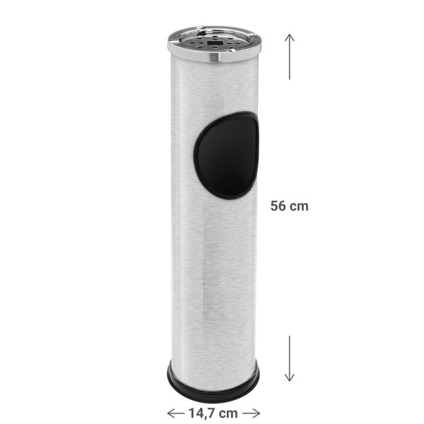 Stehaschenbecher mit Mülleimer - 2 in 1 Edelstahl Säulenaschenbecher für Business & Garten - 56 cm hoch - Kippen & Müll diskret entsorgen