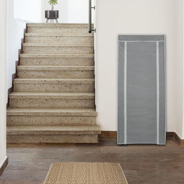 Schuhschrank aus Stoff - 8 Fächer für ca. 24 Paar Schuhe - 140x60x30cm Grau - Staub- & Mottenschutz mit Rolltür & Reissverschluss - Vliesstoff Metall Kunststoff