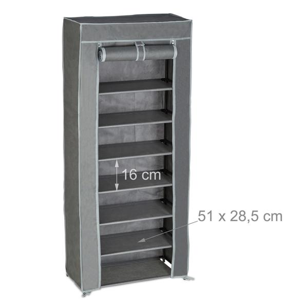 Schuhschrank aus Stoff - 8 Fächer für ca. 24 Paar Schuhe - 140x60x30cm Grau - Staub- & Mottenschutz mit Rolltür & Reissverschluss - Vliesstoff Metall Kunststoff
