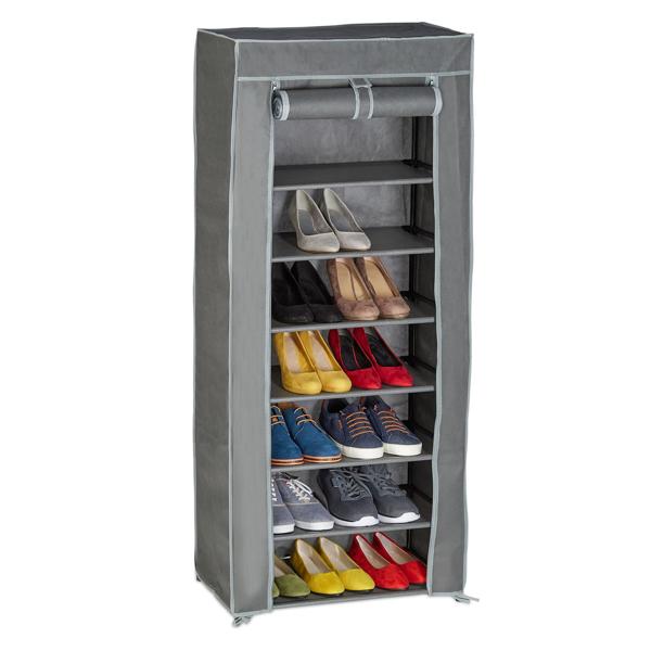 Schuhschrank aus Stoff - 8 Fächer für ca. 24 Paar Schuhe - 140x60x30cm Grau - Staub- & Mottenschutz mit Rolltür & Reissverschluss - Vliesstoff Metall Kunststoff