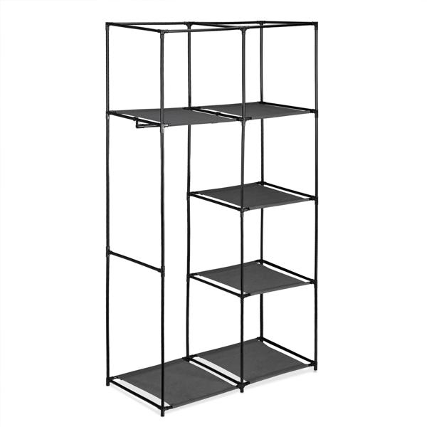 Stoffkleiderschrank Grau – Mobiler Faltschrank mit 6 Ablagefächern & Kleiderstange – 170x90x45cm – Ideal für Schlafzimmer, Camping – Robust & Platzsparend