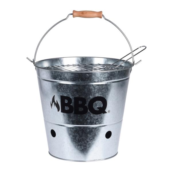 Grilleimer aus Zink mit Aufdruck - Campinggrill mit Henkel - doppelwandig - Ø 26,5 x 25 cm - ideal für Gartenparty, Picknick, Balkon - leicht, robust