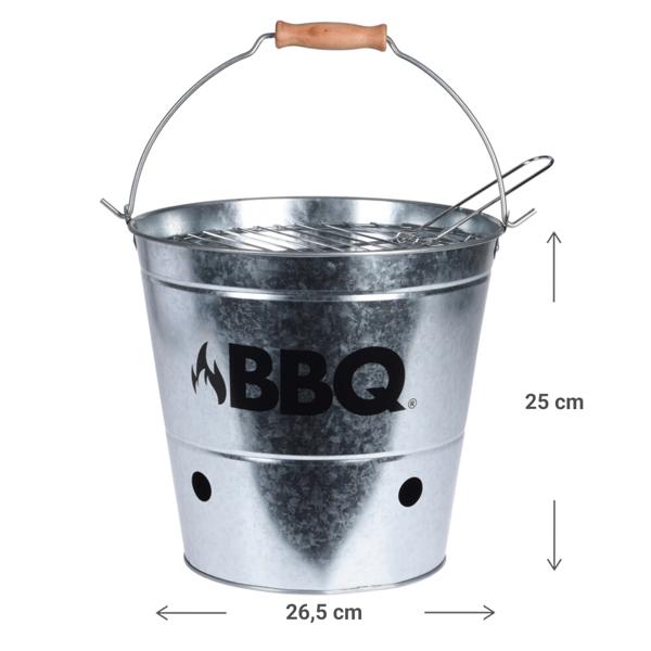 Grilleimer aus Zink mit Aufdruck - Campinggrill mit Henkel - doppelwandig - Ø 26,5 x 25 cm - ideal für Gartenparty, Picknick, Balkon - leicht, robust