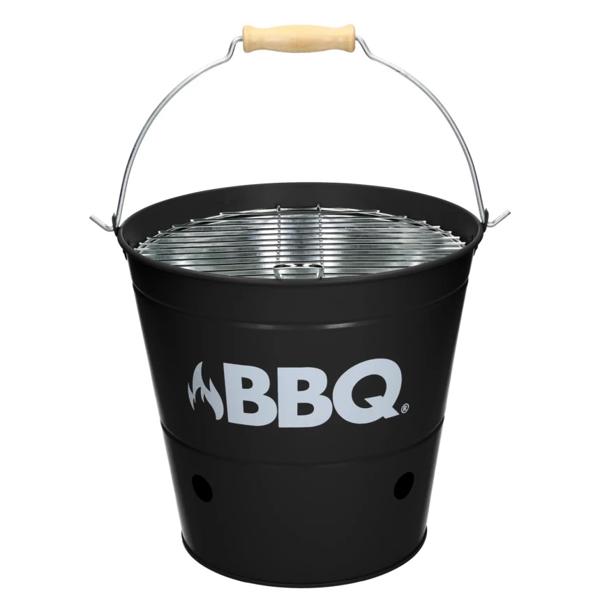 Grilleimer Metall - Campinggrill tragbar mit Henkel & Rost für Gartenparty Picknick - Ø 26,5x25cm schwarz - doppelwandig & langlebig