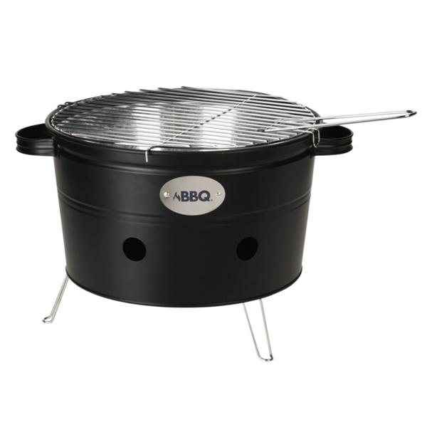 Holzkohlegrill aus Metall - Balkongrill mit Rost & Tragegriffen - Perfekt für Gartenparty, Camping, Picknick - Schwarz/Silber - Ø 34x20cm