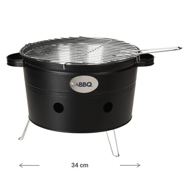 Holzkohlegrill aus Metall - Balkongrill mit Rost & Tragegriffen - Perfekt für Gartenparty, Camping, Picknick - Schwarz/Silber - Ø 34x20cm