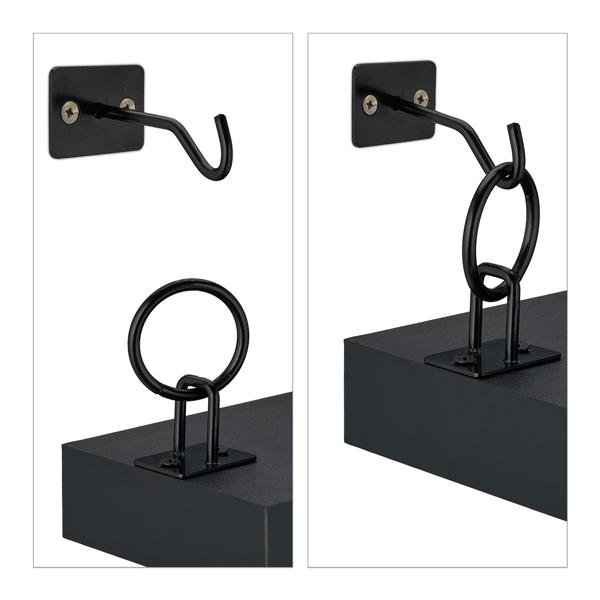 Schweberegale 2er-Set Industrial - Wandregale aus Holz & Eisen für Wohnzimmer Bad Küche - Schwarz 13x48x12cm - Max. 6kg Traglast - Einfache Montage