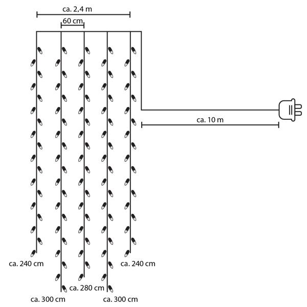 XL LED-Lichtervorhang - 480 warmweisse LEDs dimmbar - 5 Stränge, 2.4m Breite, IP44 für Innen/Aussen - Timerfunktion für Weihnachten, Partys