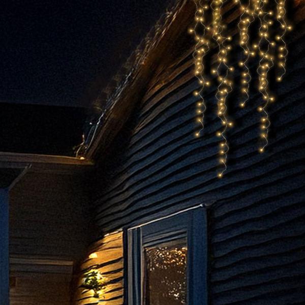 XL LED-Lichtervorhang - 480 warmweisse LEDs dimmbar - 5 Stränge, 2.4m Breite, IP44 für Innen/Aussen - Timerfunktion für Weihnachten, Partys