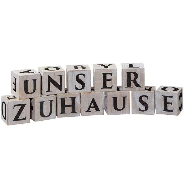 Buchstabenwürfel Holz 16er-Set - Kreative Dekoideen für Zuhause & Büro - 4x4 cm Würfel natur/schwarz - Ideal als Geschenk zu Hochzeit, Babyparty, Geburtstag