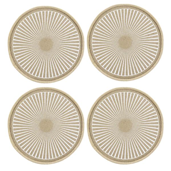 4er-Set runde Jute Tischsets - Boho-Stil - Braun/Beige mit Muster - Ø 38 cm - Schutz vor Kratzern/Flecken - Robust & langlebig für Ess-/Couchtische