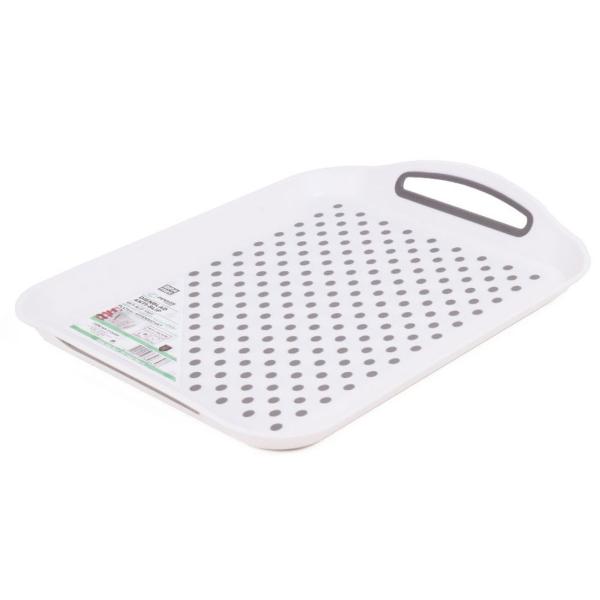 Rutschfestes Tablett mit Henkel, weiss-grau, 40,5 x 28,5cm