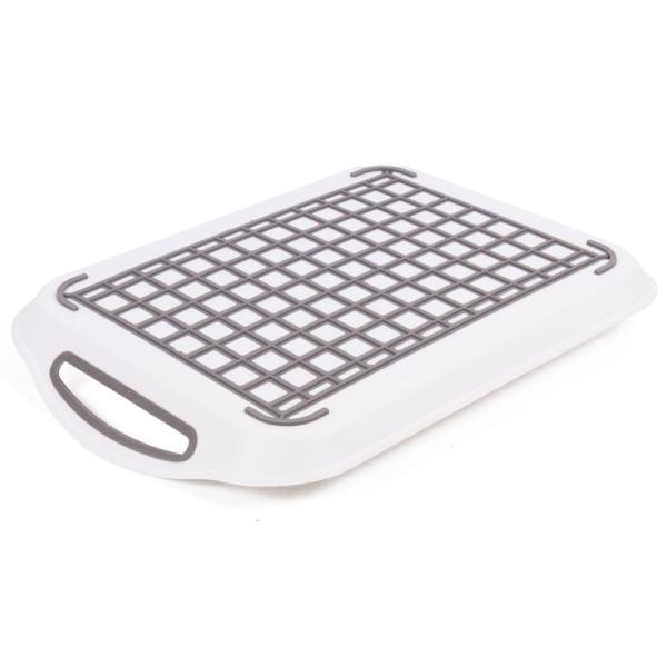 Rutschfestes Tablett mit Henkel, weiss-grau, 40,5 x 28,5cm