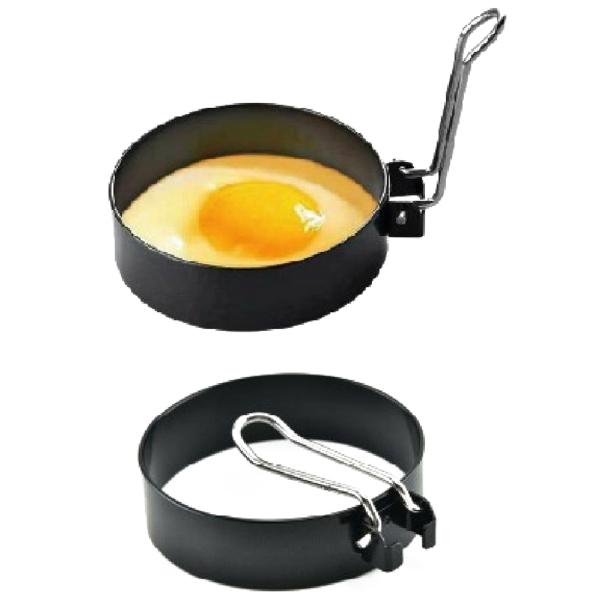 Kochring 2er-Set - Spiegeleierringform Ø 10 cm - matt-schwarz Edelstahl - Universell für Burger, Desserts & zum Backen - Einklappbarer Griff