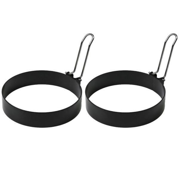 Kochring 2er-Set - Spiegeleierringform Ø 10 cm - matt-schwarz Edelstahl - Universell für Burger, Desserts & zum Backen - Einklappbarer Griff