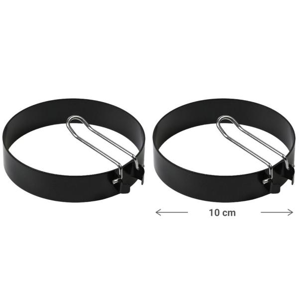 Kochring 2er-Set - Spiegeleierringform Ø 10 cm - matt-schwarz Edelstahl - Universell für Burger, Desserts & zum Backen - Einklappbarer Griff