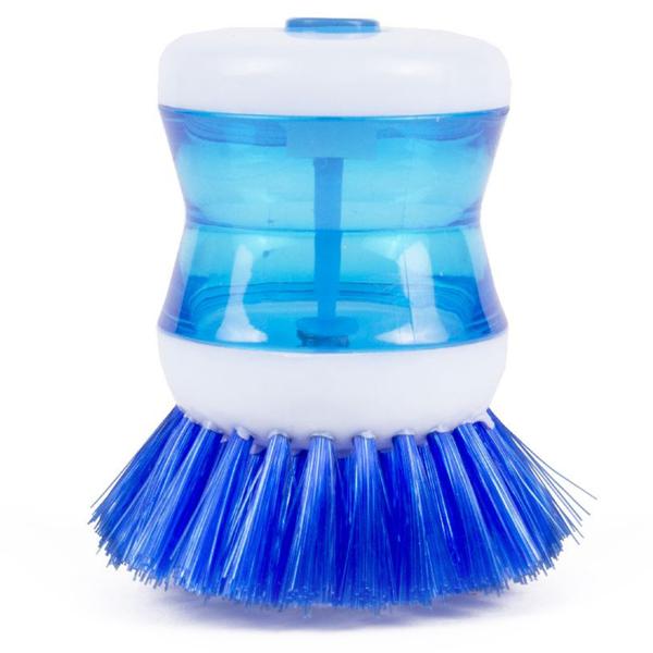 Spülbürste mit Spülmittelreservoir - effiziente Dosierung, keine Verschwendung - zierliche Borsten für Gläser & Tassen - ergonomisch - Helblau/Weiss