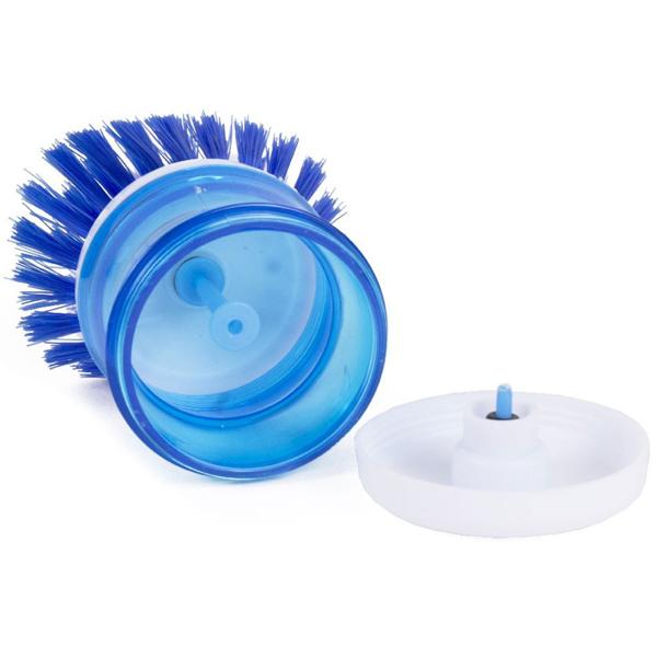 Spülbürste mit Spülmittelreservoir - effiziente Dosierung, keine Verschwendung - zierliche Borsten für Gläser & Tassen - ergonomisch - Helblau/Weiss