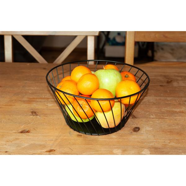 Obstkorb aus Metall Schwarz - Modernes Gitterdesign Obstschale Ø 26x12 cm - Dekoelement für Küche & Wohnzimmer - Perfekt für Früchte & Brötchen