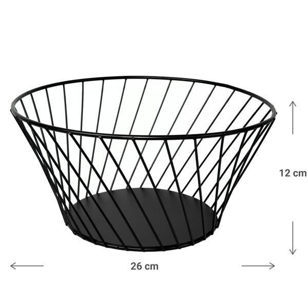 Obstkorb aus Metall Schwarz - Modernes Gitterdesign Obstschale Ø 26x12 cm - Dekoelement für Küche & Wohnzimmer - Perfekt für Früchte & Brötchen