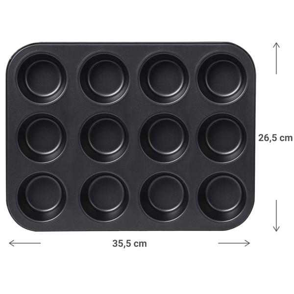 Muffin-Backform für 12 Muffins - Antihaftbeschichtet & PFOA-frei - 35,5 x 26,5 cm - Hitzebeständig bis 220 °C - Leichte Reinigung
