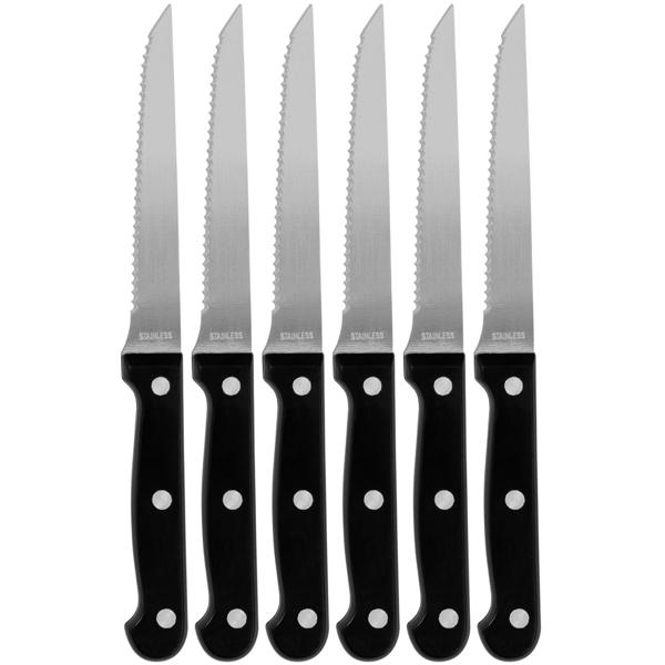 Hochwertige Steakmesser, 6er-Set aus Edelstahl, Grillmesser mit gezackten Klingen, Länge 21 cm, ideal auch für Pizza und BBQ