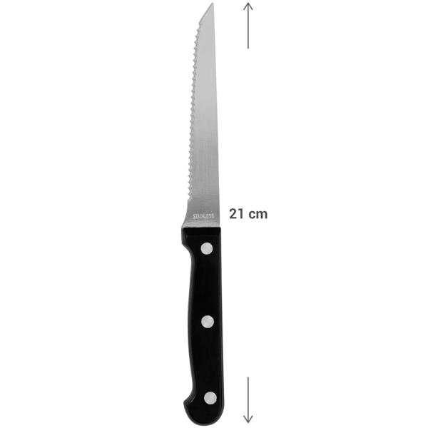 Hochwertige Steakmesser, 6er-Set aus Edelstahl, Grillmesser mit gezackten Klingen, Länge 21 cm, ideal auch für Pizza und BBQ