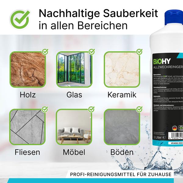 Allzweckreiniger 1 Liter - 100% vegan nachhaltig kennzeichnungsfrei - reinigt effektiv alle glatten Oberflächen - Made in Germany - bis zu 200 Anwendungen