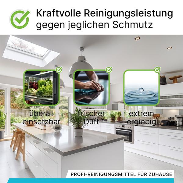 Allzweckreiniger 1 Liter - 100% vegan nachhaltig kennzeichnungsfrei - reinigt effektiv alle glatten Oberflächen - Made in Germany - bis zu 200 Anwendungen
