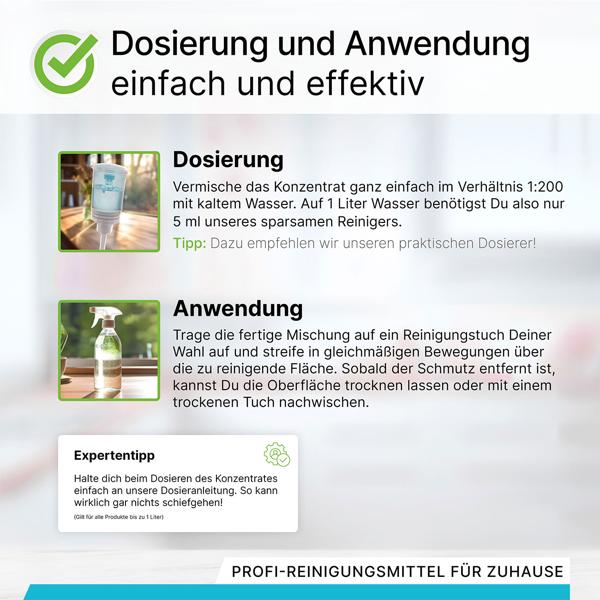 Allzweckreiniger 1 Liter - 100% vegan nachhaltig kennzeichnungsfrei - reinigt effektiv alle glatten Oberflächen - Made in Germany - bis zu 200 Anwendungen