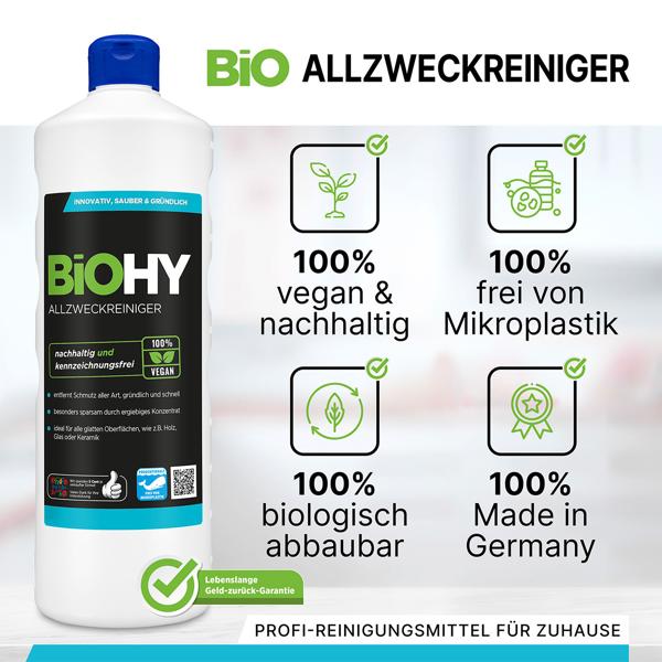 Allzweckreiniger 1 Liter - 100% vegan nachhaltig kennzeichnungsfrei - reinigt effektiv alle glatten Oberflächen - Made in Germany - bis zu 200 Anwendungen