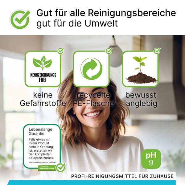 Allzweckreiniger 1 Liter - 100% vegan nachhaltig kennzeichnungsfrei - reinigt effektiv alle glatten Oberflächen - Made in Germany - bis zu 200 Anwendungen