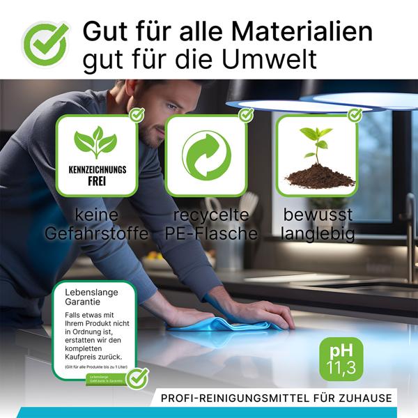 Intensivreiniger 1L - vegan & nachhaltig gegen Schmutz & Fett - für Hochdruckreiniger, Fliesen, Edelstahl & Steinböden - made in Germany