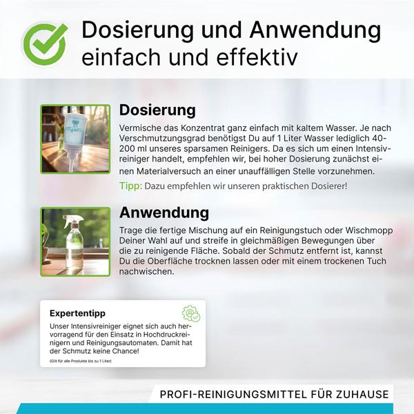 Intensivreiniger 1L - vegan & nachhaltig gegen Schmutz & Fett - für Hochdruckreiniger, Fliesen, Edelstahl & Steinböden - made in Germany
