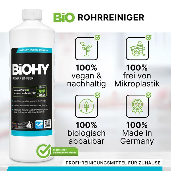 Abflussreiniger 1L - vegan & nachhaltig gegen hartnäckige Verstopfungen & Gerüche - Haarlöse-Formel - Made in Germany für Dusche, Küche & Waschbecken