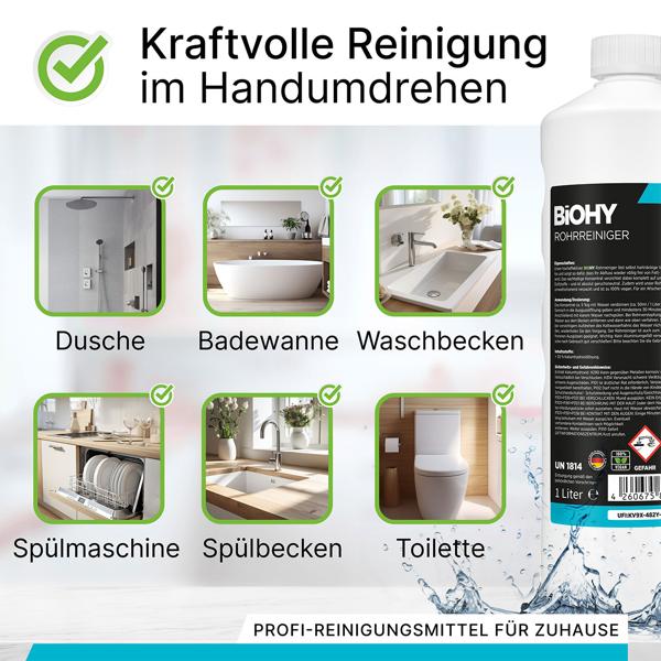 Abflussreiniger 1L - vegan & nachhaltig gegen hartnäckige Verstopfungen & Gerüche - Haarlöse-Formel - Made in Germany für Dusche, Küche & Waschbecken