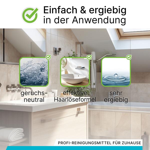 Abflussreiniger 1L - vegan & nachhaltig gegen hartnäckige Verstopfungen & Gerüche - Haarlöse-Formel - Made in Germany für Dusche, Küche & Waschbecken