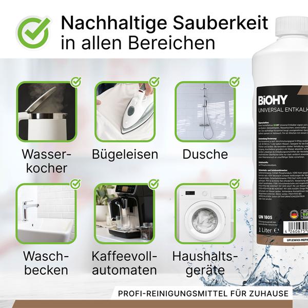 2er-Set Universal Entkalker - Extrem kalklösend für Kaffeevollautomaten, Wasserkocher, Bügeleisen & Duschen - 100% vegan, je 1 Liter - Made in Germany