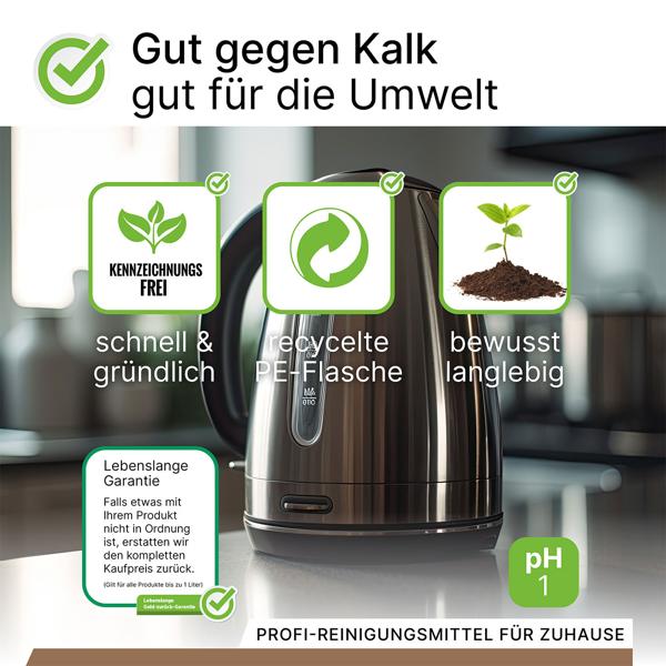 2er-Set Universal Entkalker - Extrem kalklösend für Kaffeevollautomaten, Wasserkocher, Bügeleisen & Duschen - 100% vegan, je 1 Liter - Made in Germany
