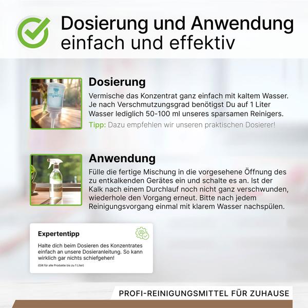 2er-Set Universal Entkalker - Extrem kalklösend für Kaffeevollautomaten, Wasserkocher, Bügeleisen & Duschen - 100% vegan, je 1 Liter - Made in Germany