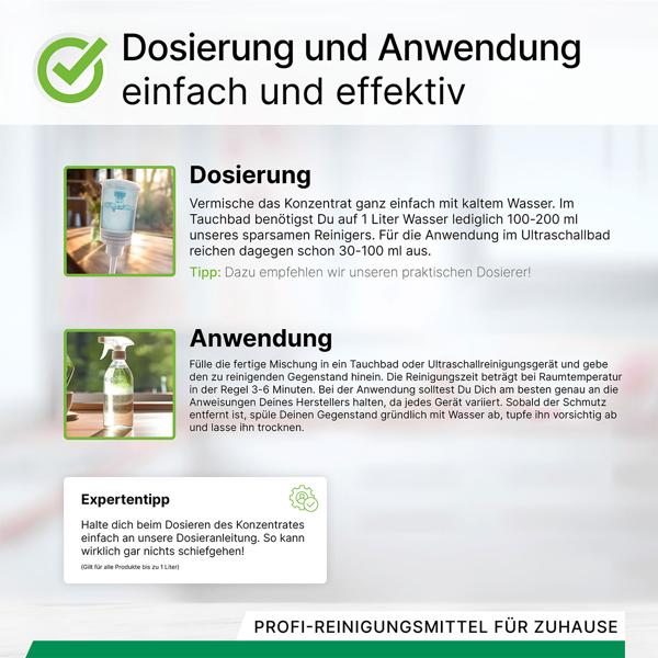 2er-Set Hocheffektives Ultraschallreiniger Konzentrat, vegan, nachhaltig und kennzeichnungsfrei, 1 Liter, biologisch abbaubar