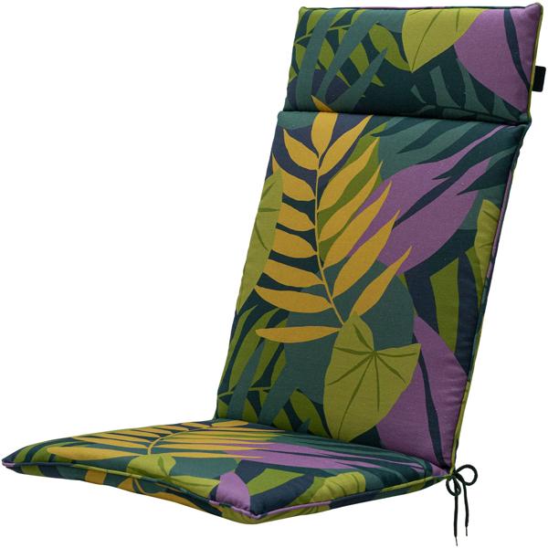 4er-Set Komfortable Hochlehner-Auflage, Blätterdesign grün, 120 x 50 cm, Gartenstuhl-Kissen für Entspannung, Stilvoll & langlebig