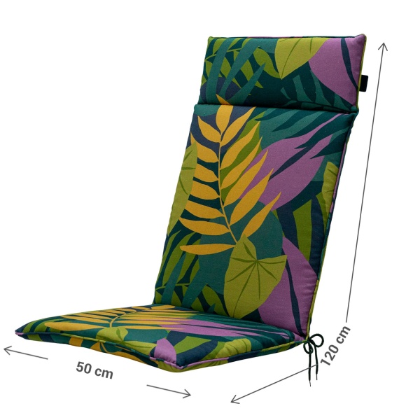 4er-Set Komfortable Hochlehner-Auflage, Blätterdesign grün, 120 x 50 cm, Gartenstuhl-Kissen für Entspannung, Stilvoll & langlebig