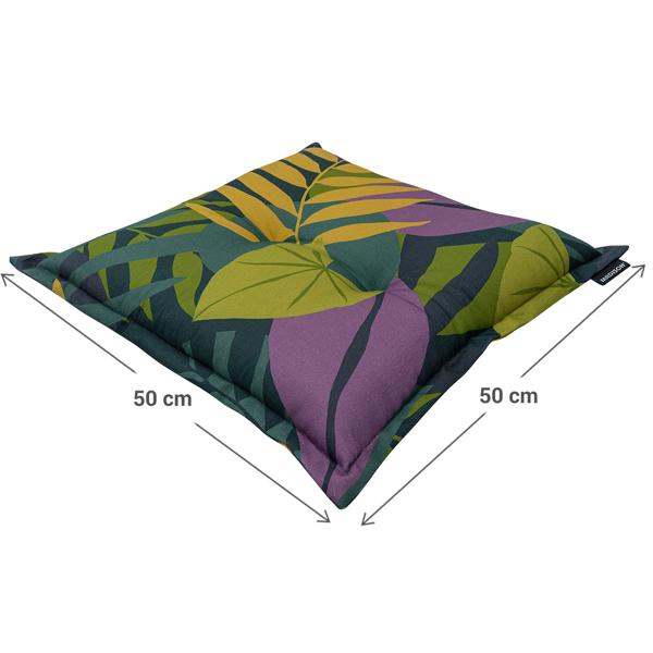 Dekoratives Stuhlkissen Blätterdesign grün, 50 x 50 cm, robustes & farbechtes Kissen für Gartenstühle und Hocker