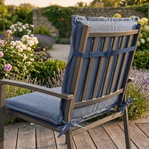 2er-Set Gartenstuhlkissen Niederlehner - Weiche, komfortable Polsterung, kobalt-blau, 105x50cm - UV-Schutz, mit Bindebändern & Riemen, Niederlehner Polster